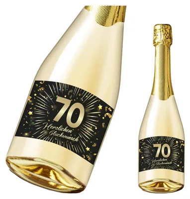 Produktbild von Friendly Fox Flaschenetikett zum 70. Geburtstag, 2x selbstklebende Flaschen Aufkleber zum 70. Geburtstag, Happy Birthday Etikett mit Goldfolie