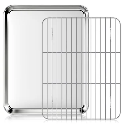 Immagine prodotto di Teglia da forno con griglia - Acciaio inossidabile - 31,5 x 24,5 x 2,5 cm - Griglia di raffreddamento