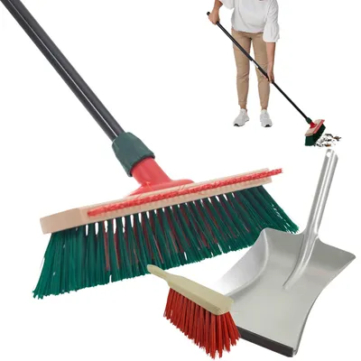 Produktbild von Novaliv Gartenbesen mit Stiel und Kratzleiste 40 cm Elaston Borsten inkl. Kehrgarnitur schwarz bestehend aus Kehrblech und Handfeger Terassenbesen Hofbesen Stallbesen Kehrbesen Outdoor broom