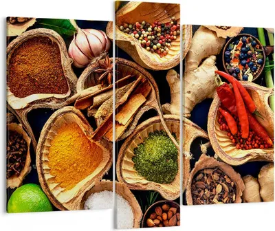Produktbild von Bild auf Leinwand - Leinwandbild - Küche Essen Kräuter Gewürze - 95x80cm - Wand Bild - Wanddeko - Leinwanddruck - Bilder - Kunstdruck - Wanddekoration - Leinwand bilder - Wandkunst - CB95x80-2844