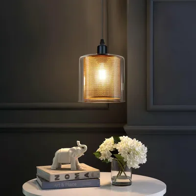 Image de Suspension ZMH, lampe pour table à manger, suspension à une lumière, culot E14, style rétro, abat-jour en verre et métal, finition noire et dorée, idéale pour une table à manger, une cuisine, un salon ou une salle à manger