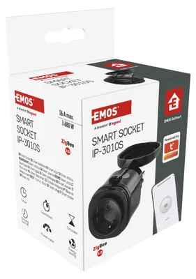 Immagine prodotto di Presa esterna EMOS GoSmart ZigBee 16A, 2,4 GHz con timer e contatore elettrico, IP44, con app smart, compatibile con  Alexa, OK Google, nera