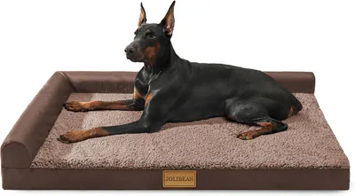 Produktbild von Orthopädisches Hundebett 91 x 61 cm, L-förmig, wasserdicht, waschbarer Bezug, braun, für große Hunde