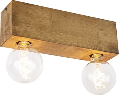 Produktbild von QAZQA - Landhaus I Vintage Landdeckenstrahler Holz 2-flammig-Licht - Block I Wohnzimmer I Schlafzimmer - Rechteckig - LED geeignet E27