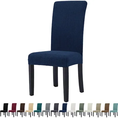 Produktbild von Stuhlhussen, 2er-Set, elastische Stuhlhussen für Esszimmerstühle, abnehmbar und waschbar, elastisch, für Hotels, Küchen und Restaurants, blau