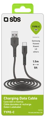 Obrázek produktu pro SBS TECABLEMICROC15K, 1,5 m, USB A, USB C, USB 2.0, Samec/samec, Černá