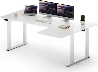 Produktbild von SANODESK Stół z regulacją wysokości (180x110 cm) - Stół z regulacją wysokości w kształcie litery L z podwójnym silnikiem i pamięcią (biały)