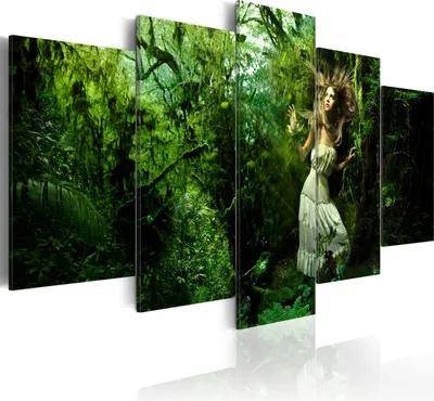 Produktbild von Leinwandbilder Natur 200x100 cm Vlies Leinwandbild 5 tlg Kunstdruck modern Wandbilder XXL Wanddekoration Design Wand Bild - Dschungel Frau Wald 030112-1
