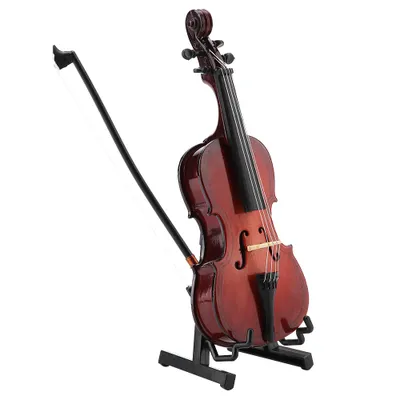 Image de 5.modèle de violoncelle miniature de 5 pouces en bois avec étui - Reproduction d'un instrument de musique, cadeau & figurine de décoration