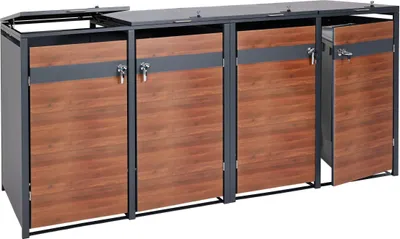 Produktbild von XL 4/8 odpadkový kôš HWC-J82, box na odpadky, kovový 118 kg, antracit ~ vzhľad čerešňového dreva tmavohnedý