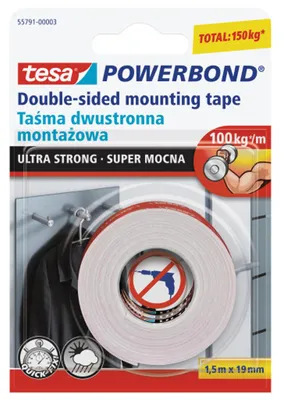 Zdjęcie produktu dla Taśma dwustronna Tesa Powerbond Ultra Strong biała 1,5mx19mm