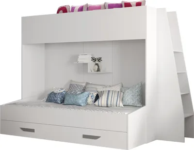 Produktbild von Minio, Etagenbett "PARTY 17", Kinderbett, Graue Griffe aus MDF, Weiße Farbe
