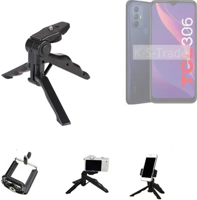 Produktbild von K-S-Trade Stativ Tisch-Ständer Dreibein Handy-Stativ Ständer kompatibel mit TCL 306 Mini-Stativ Smartphone Tripod Handy-Stativ aus Plastik schwarz