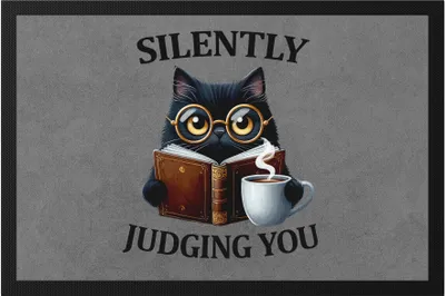Produktbild von Silently Judging You Fußmatte Lustige Katze Nerd Humor Buch Leser Geschenkidee