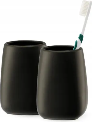 Produktbild von Zahnputzbecher / Zahnbürstenbecher - Badbecher - Set 2-teilig - Für Zahnbürsten - Zahnbürstenhalter - Schwarz