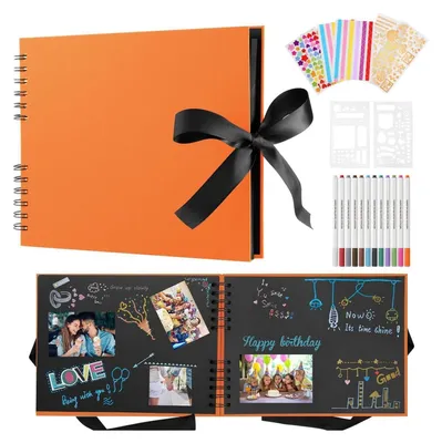Zdjęcie produktu dla DazSpirit Album na zdjęcia 29,5 x 21 cm Customise Black Scrapbook 80 stron 240 zdjęć Scrapbook Księga gości Pomarańczowy