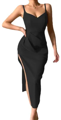 Imagen del producto de Elegante vestido de lentejuelas con cuello en V y abertura lateral para mujer