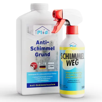 Produktbild von plid Premium Schimmelschutz-Set Schimmelentferner Schimmelgrundierung 0,5l Schimmelentferner - 1l Anti-Schimmelgrundierung