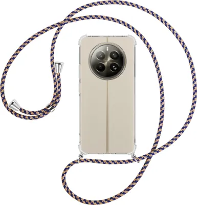 Produktbild von Handykette Backcover-Schutzhülle mit Band (Metall silberfarben) für Realme 12 Plus 5G / Narzo 70 Pro 5G - blau+beige