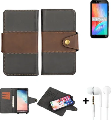 Produktbild von K-S-Trade Handyhülle Schutzhülle Bookstyle Wallet-Case kompatibel mit Gigaset GS3 + earphones Bumper rundumschutz schwarz-braun 1x