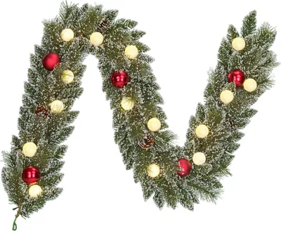 Produktbild von Black Box Trees Kaprun Weihnachtsgirlande mit warm-weißen LED-Lichtern - L180 cm - Grün Frosted, Rot