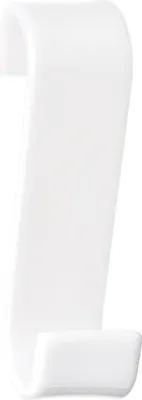 A white plastic hook for a radiator.