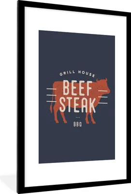 Produktbild von MuchoWow® MuchoWow® Gerahmtes Poster BBQ - Mancave - Steak 60x90 cm - Poster mit zchwarzem Bilderrahmen - Dekoration - Wandposter Wohnzimmer - Hochwertig
