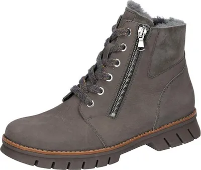 A single gray winter boot for men is shown against a white background.