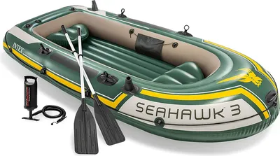 Produktbild von INTEX 68380 Schlauchboot Seahawk 3 mit Pumpe und Paddel, 295 x 137 x 43 cm, dunkelgrün, gelb, grau, Maximale Tragfähigkeit: 360 kg