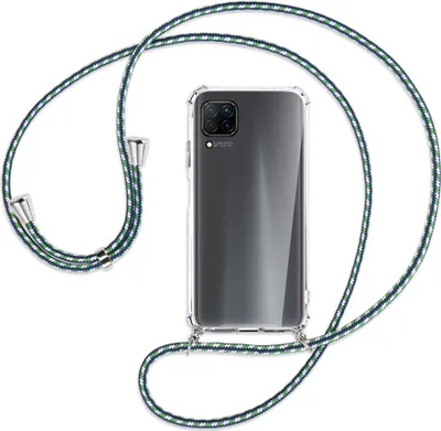 Produktbild von Handykette Backcover-Schutzhülle mit Band (Metall silberfarben) für Huawei P40 lite - grün/blau/weiß