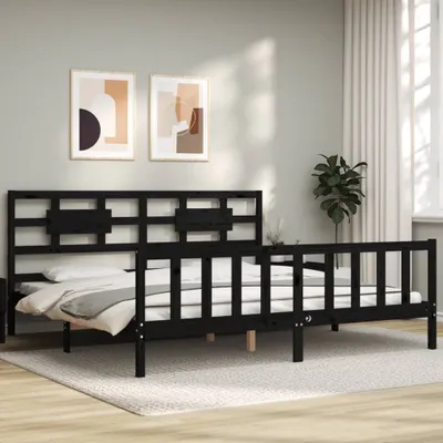 Produktbild von The Living Store Massivholzbett mit Kopfteil Schwarz 200x200 cm