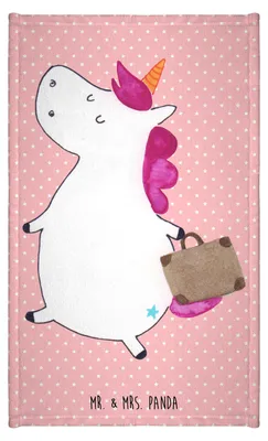 Produktbild von Mr. & Mrs. Panda Handtuch Einhorn Koffer - Rot Pastell - Geschenk, Reise, Unicorn, Klein, gäste wc, Mini-Handtuch, Spaß, Gästetuch, Frotteehandtuch, Einhörner