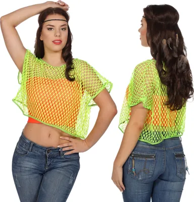 Produktbild von 80's Visnet T-shirt Crop Top Neon Groen (one size)