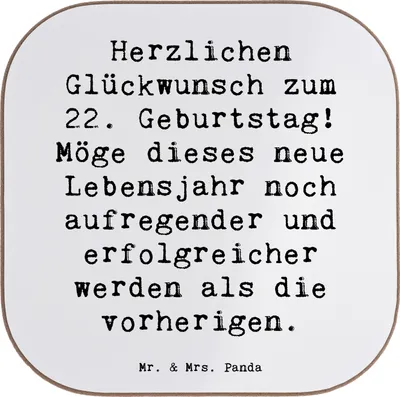 Produktbild von Mr. & Mrs. Panda Holzuntersetzer Spruch 22. Geburtstag - Weiß - Geschenk, Alter, Feier, Getränkeuntersetzer, aufregender, Happy Birthday, Untersetzer für Gläser, Humor