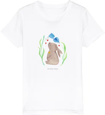 Produktbild von Mr. & Mrs. Panda Kleinkinder T-Shirt Hase Blume 9-11 Jahre (134/146) - Weiß - Geschenk, Geburtstag, Kindergeburtstag, Organic Kinder, Ostern, Kindershirt, Taufe, Geburt