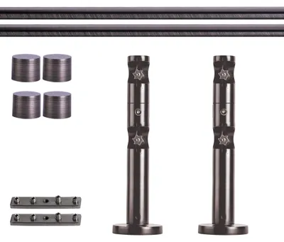Produktbild von Gardinenstange Set Innenlauf, 2-läufig, ⌀ 19 mm, 200 cm, anthrazit + Wand, Kappe Komplettset Innenlauf mit Halterungen & Endstücke, Vorhangstange in Silber, Rot-Bronze & Anthrazit, 120–400cm, Eisen, Aluminum Victoria M.