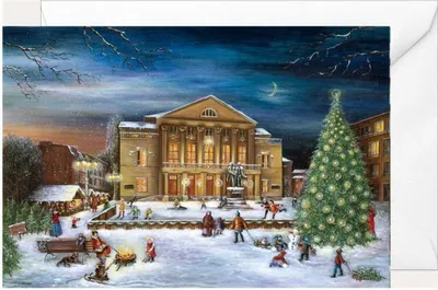 Productafbeelding van Kerstkaart met afbeelding van Weimar, met het Nationaltheater en het monument