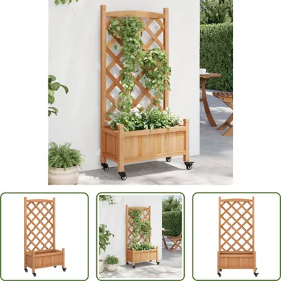 Produktbild von The Living Store Pflanzkübel mit Rankgitter und Rollen Braun Massivholz Tanne