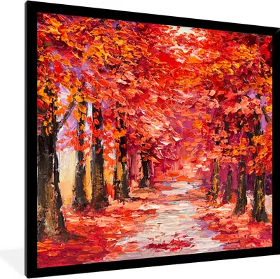 Produktbild von MuchoWow® Gerahmtes Poster Gemälde - Bäume - Herbst - Ölgemälde 40x40 cm - Poster mit Schwarzem Bilderrahmen Wandposter Rahmen Foto Bilder - Mit Rahmen - Wanddekoration Schlafzimmer