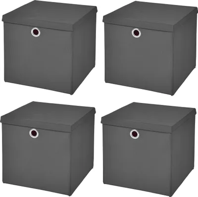 Produktbild von 4 Stück Dunkelgrau Faltbox 33 x 33 x 33 cm Aufbewahrungsbox faltbar mit Deckel