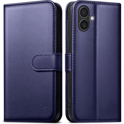 Obrázok produktu pre Puzdro na iPhone 16 Plus, flipové puzdro z umelého koženky s 6 priehradkami na karty, ochrana proti RFID, funkcia stojanu, nárazuvzdorné, modrej farby