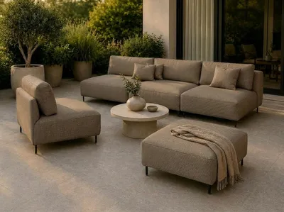 Produktbild von Garten Lounge Set SUN – Outdoor Möbel Set mit Sofa, Sessel und Hocker, UV-beständig und wasserabweisend