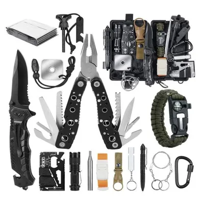Produktbild von YONO Notfallset XL – 20-in-1 Outdoor- Überlebensset mit Messer, Survival-Armband, Multifunktionstool und Rettungsdecke