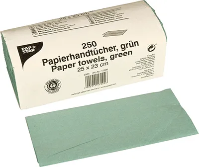 Produktbild von PAPSTAR Papierhandtücher Zick Zack V-Falz, 25x23 cm, grün, 1-lagig | Banderole (250 Blätter)