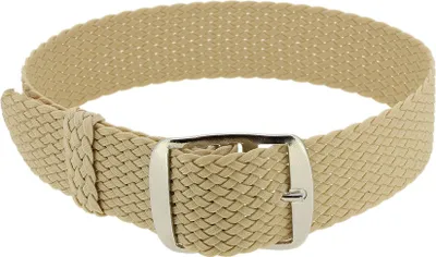 Produktbild von Minott Uhrenarmband in beige Perlon mit Dornschließe geflochten 32991, Stegbreite:18mm, Schließe:Silbern
