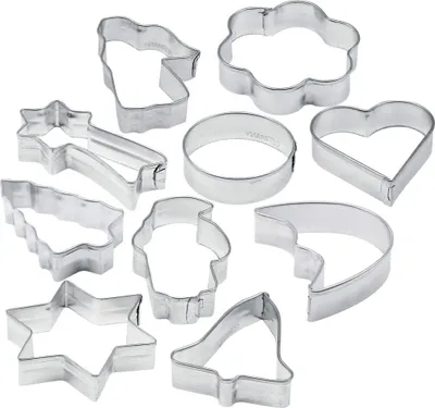 Produktbild von Zenker 10er Ausstecher-Set, Ausstecher mit unterschiedlichen Weihnachtsmotiven, Set für Kekse und Plätzchen, (Farbe: silber), Menge: 1 x 10er Set