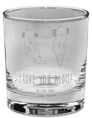 Produktbild von Mr. & Mrs. Panda Old Fashioned Glas Axolotl Liebe - Transparent - Geschenk, für Freundin, Gravur Whiskyglas, Tumbler, Partner, Valentinstag, Hochzeitstag, Frauen, Whiskey