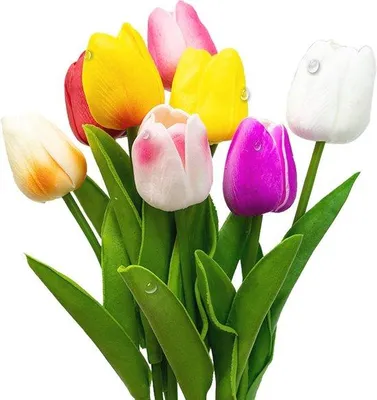 Produktbild von 8 Tulpen in verschiedenen Farben - Realistische Kunstblumen zur Dekoration