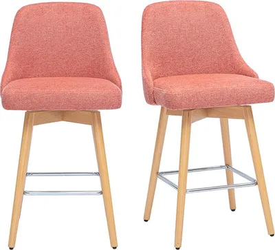 Produktbild von Miliboo - Drehbare skandinavische Barhocker 360° aus strukturiertem Samtstoff in Terrakotta und massiver Buche H65 cm (Set mit 2) HASTA