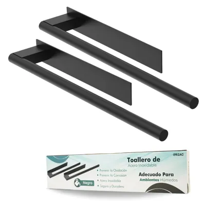 Obrázok produktu pre Samolepiaci držiak na uteráky, čierna farba, nerezová oceľ, 39 cm - bez nutnosti vŕtania